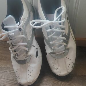 Puma Silver and White Athletic Shoes with Perforated Design